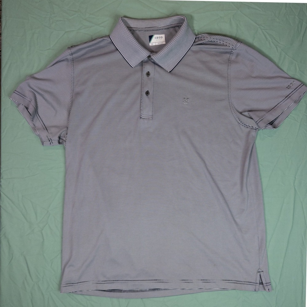 IZOD Golf Polo Shirt Mens XL Navy Blue White Striped Performance‎ Short Sleeve